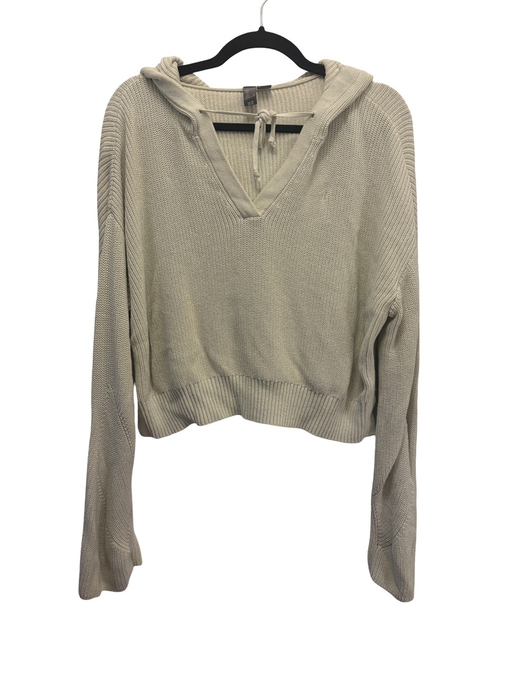 Sweaty Betty London Cream 100% Cotton Cropped V Neck Hooded Sweater Size 8